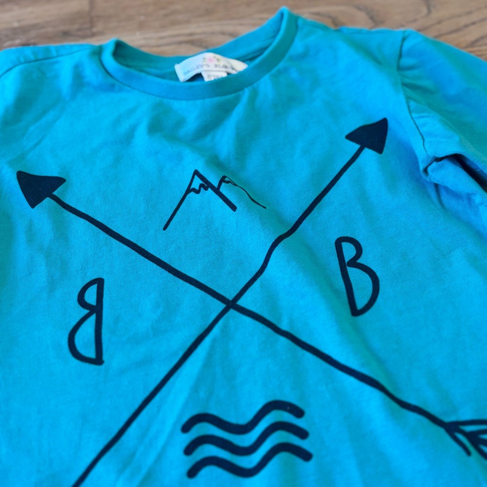 Baileys Blossoms Kids Graphic T Shirt‎ Blue Mountains Arrows Waves Size 18 24M - Picture 2 of 4